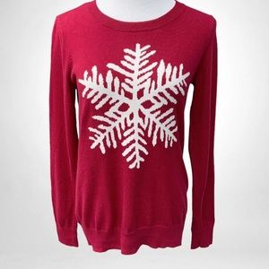 Loft Red & White Snowflake Crewneck Pullover winter Sweater Long Sleeves Size M